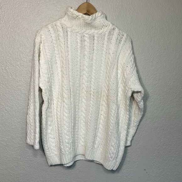 Vintage Sweater Women M Cream Mock Neck Chunky Cable Knit 90s Y2K Grandpa Core - Picture 1 of 8